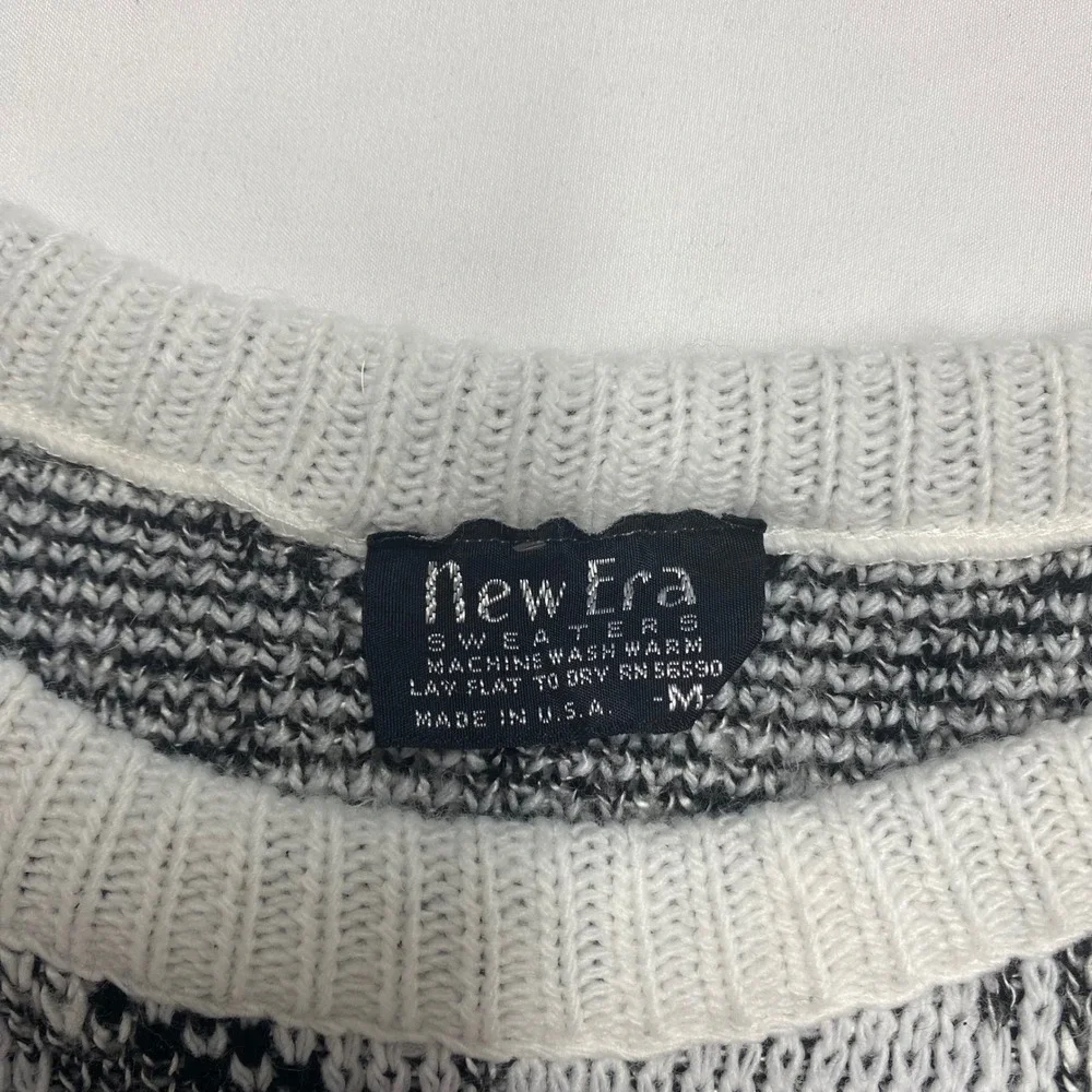 Vintage New Era Sweaters Geometric Argyle Knit Crewneck Metallic Silver Medium